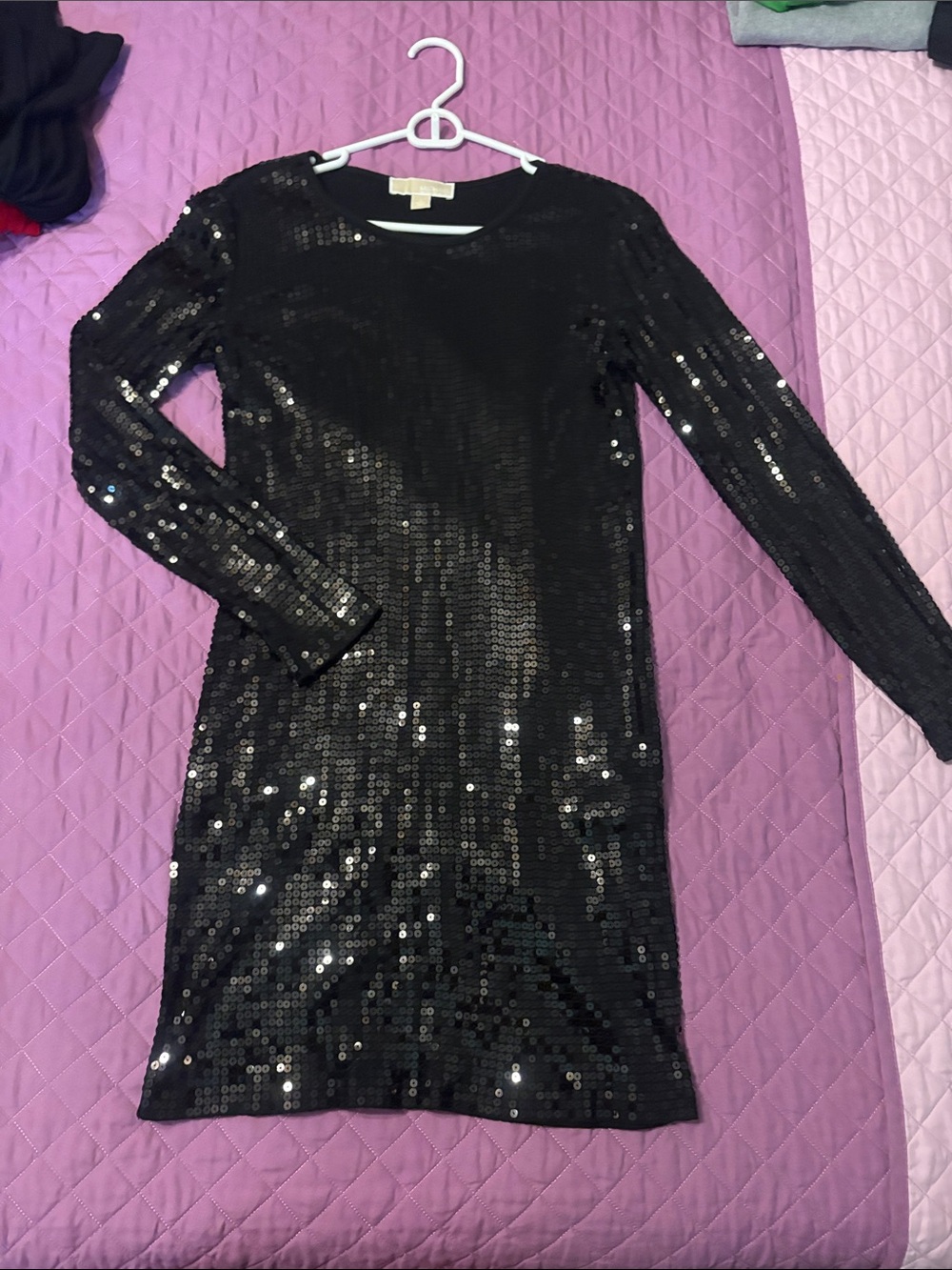Michael Kors Black Sequin Long Sleeve Shift Dress